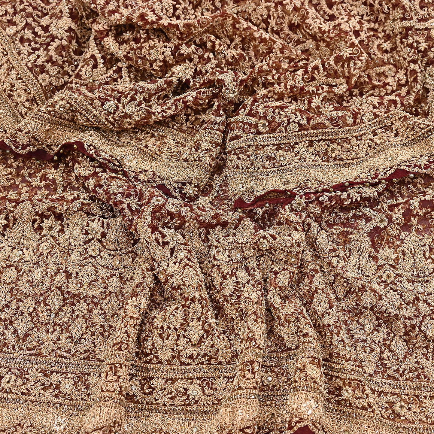 Indian Vintage Heavy Luxury Wedding Maroon Dupatta Net Mesh Long Stole Hand Embroidered Scarves Zardozi Zari Sequins Dridal Veil Hijab