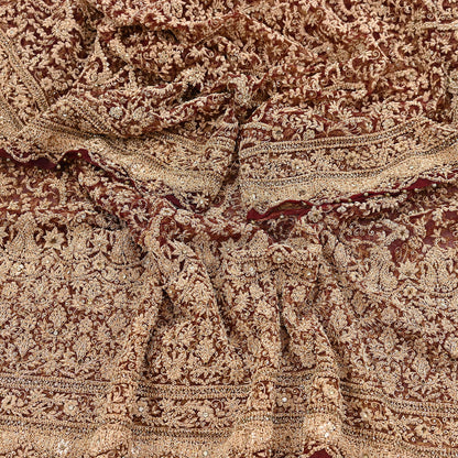 Indian Vintage Heavy Luxury Wedding Maroon Dupatta Net Mesh Long Stole Hand Embroidered Scarves Zardozi Zari Sequins Dridal Veil Hijab
