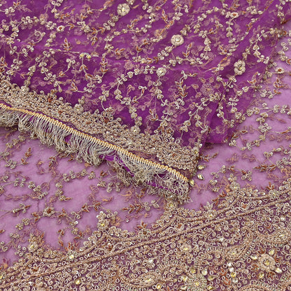 Indian Vintage Heavy Luxury Wedding Purple Dupatta Net Mesh Long Stole Hand Embroidered Scarf Zardozi Zari Sequins Stole Bridal Veil