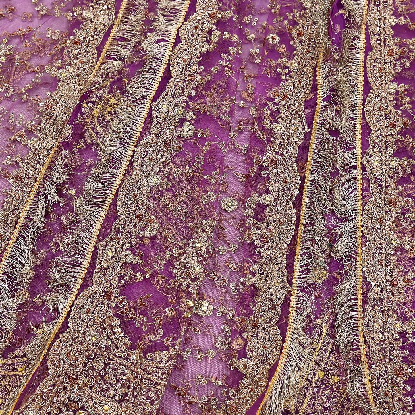 Indian Vintage Heavy Luxury Wedding Purple Dupatta Net Mesh Long Stole Hand Embroidered Scarf Zardozi Zari Sequins Stole Bridal Veil