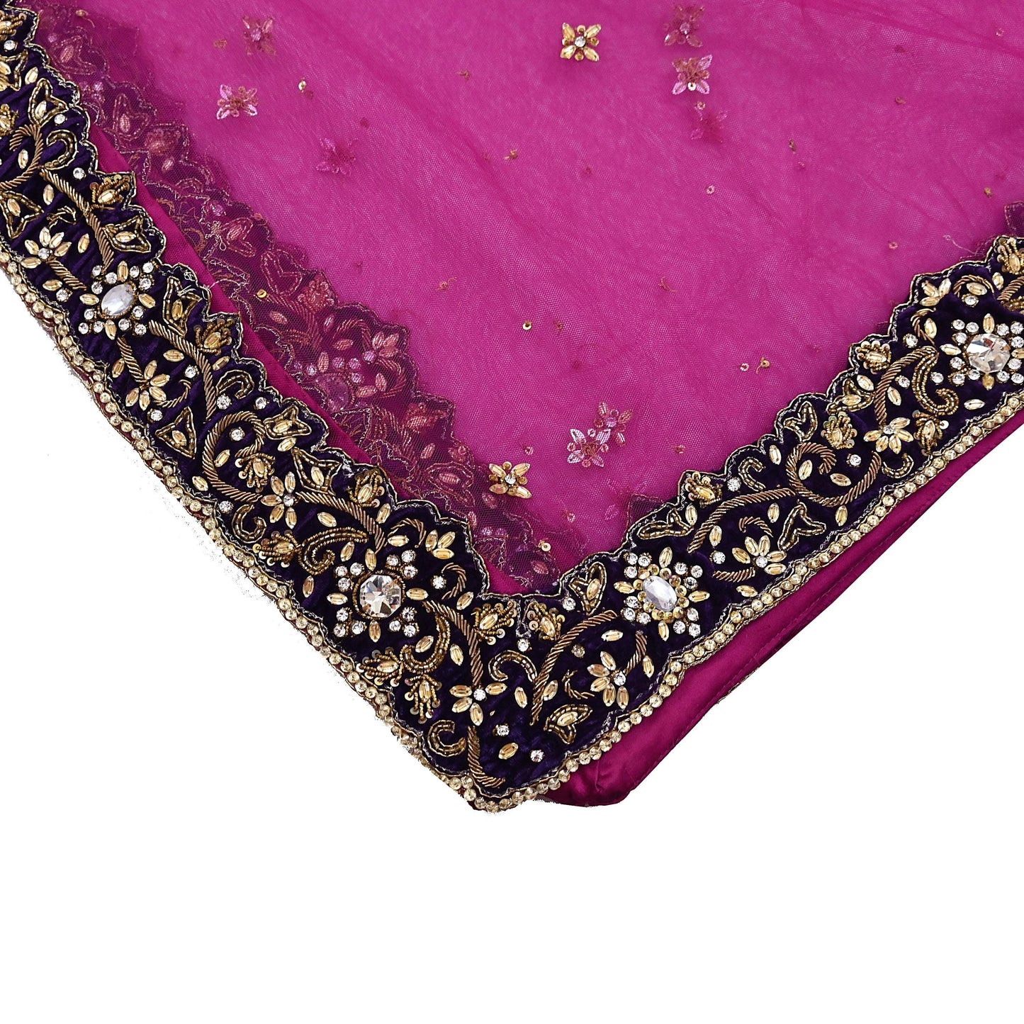 Indian Vintage Luxury Heavy Bridal Pink Dupatta Net Mesh Long Stole Hand Embroidered Scarves Golden Zardozi Dabka Zari Sequins Veil Hijab