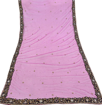 Indian Vintage Luxury Heavy Bridal Pink Dupatta Net Mesh Long Stole Hand Embroidered Scarves Golden Zardozi Dabka Zari Sequins Veil Hijab