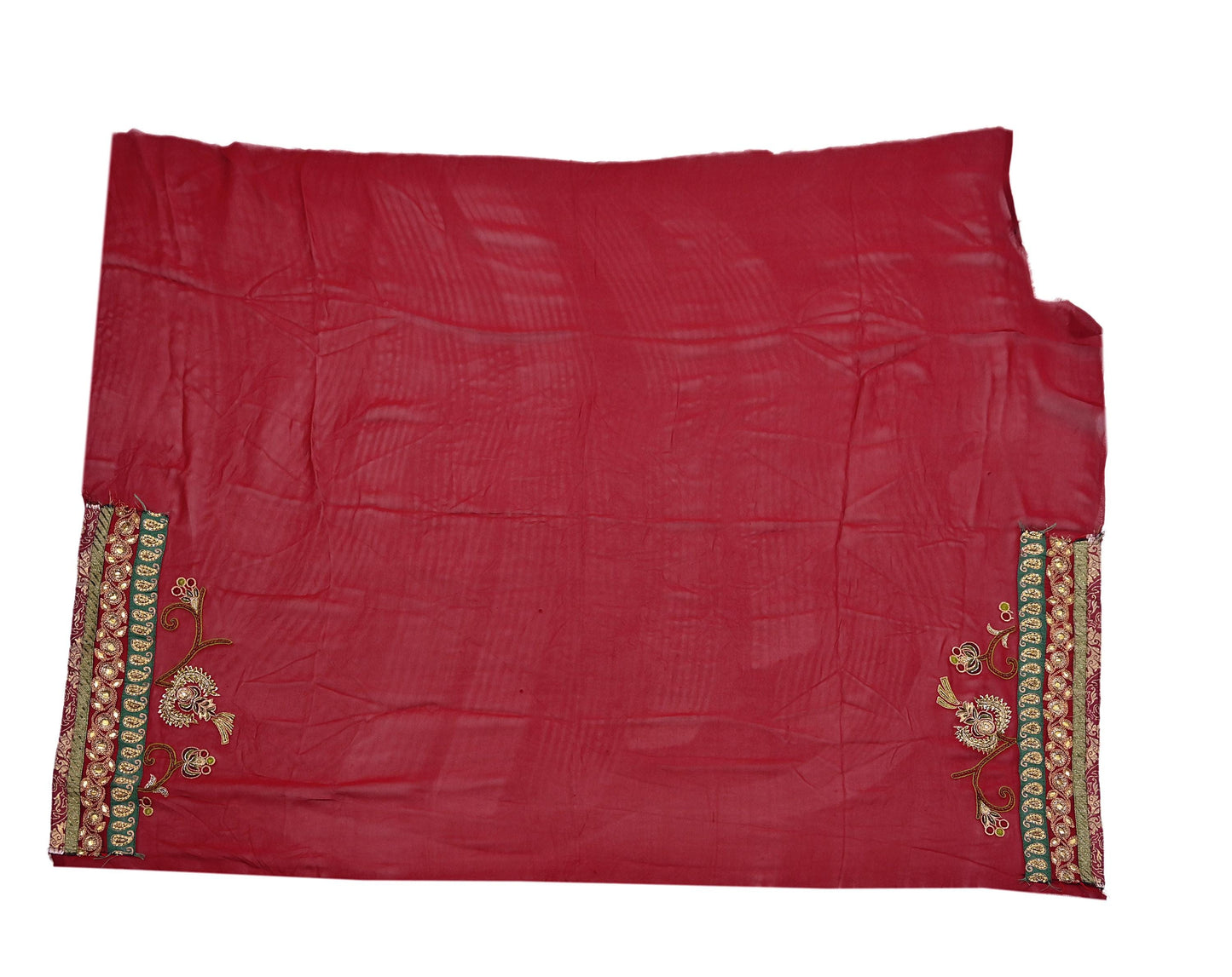 Indian Vintage Sari Red Pure Georgette Silk Hand Embroidered Sarees Craft Fabric 5Yd Sewing Soft Ethnic Wedding Sarees with Blouse Fabric