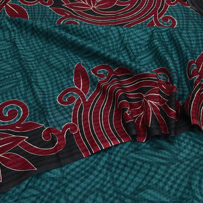 Indian Vintage Sari Green & Black 100% Pure Silk Printed Sarees 5yd Sewing Craft Fabric DressMaking Crafting Quilting Upcycle