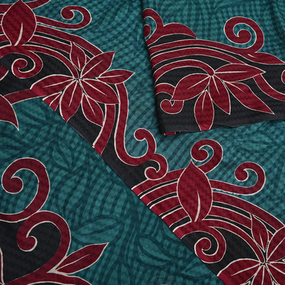 Indian Vintage Sari Green & Black 100% Pure Silk Printed Sarees 5yd Sewing Craft Fabric DressMaking Crafting Quilting Upcycle