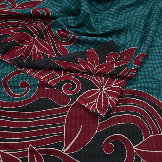 Indian Vintage Sari Green & Black 100% Pure Silk Printed Sarees 5yd Sewing Craft Fabric DressMaking Crafting Quilting Upcycle