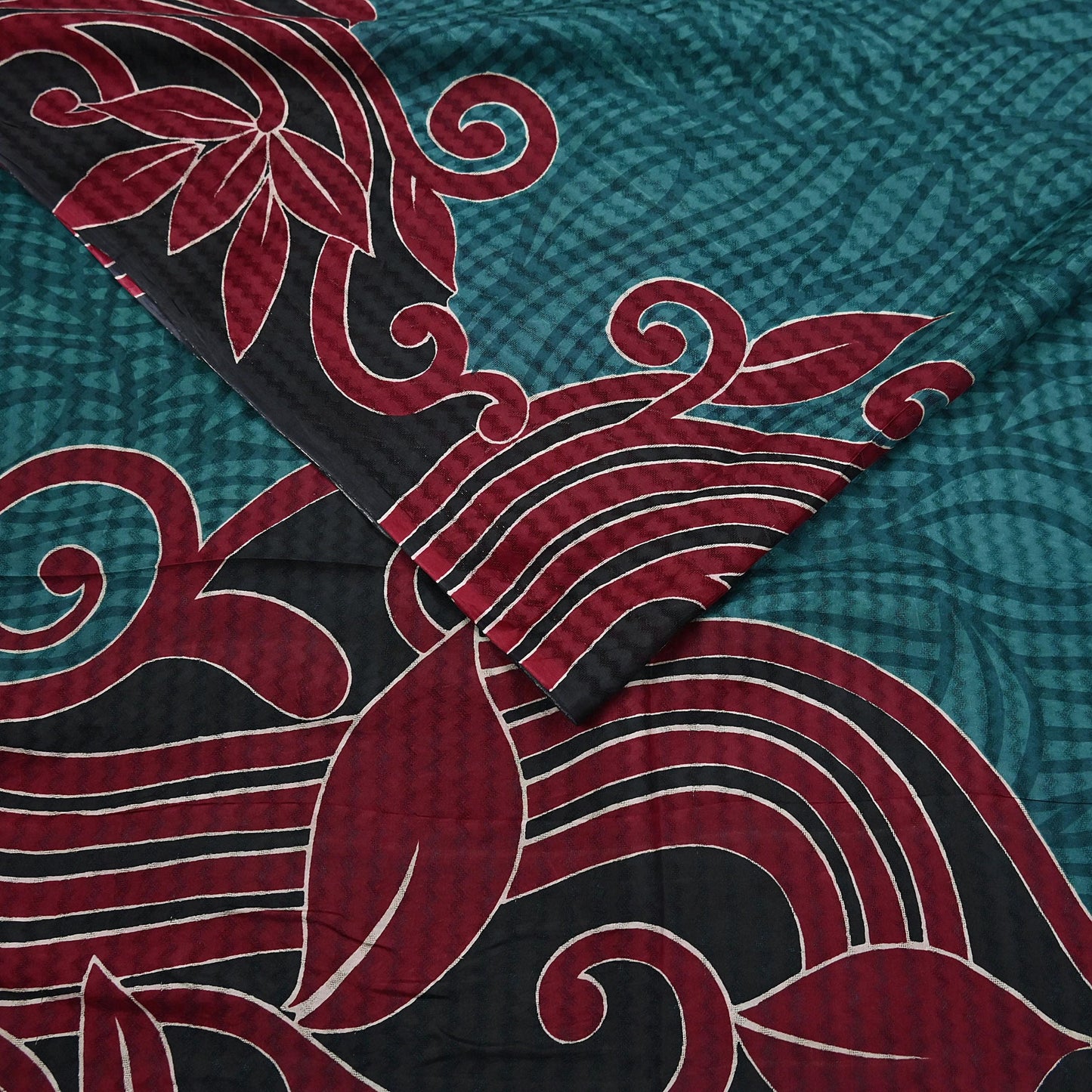 Indian Vintage Sari Green & Black 100% Pure Silk Printed Sarees 5yd Sewing Craft Fabric DressMaking Crafting Quilting Upcycle