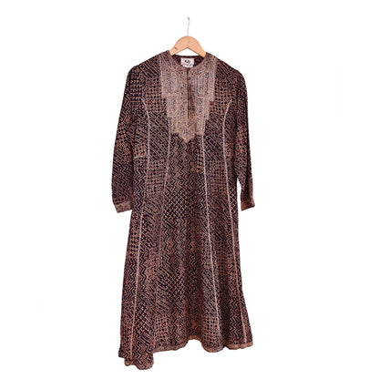 Indian Vintage Ritu Kumar Black Pure Crepe Silk Long Kurta Hand Embroidered Bandhani Printed Designer Ethnic Festive Party Wear Tunic