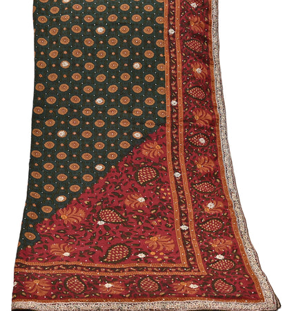 Indian Vintage Heavy Red & Green Dupatta Pure Silk Long Stole Hand Embroidered Designer By Ritu Kumar Scarves Scarf Zari Zardozi