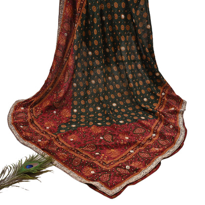 Indian Vintage Heavy Red & Green Dupatta Pure Silk Long Stole Hand Embroidered Designer By Ritu Kumar Scarves Scarf Zari Zardozi