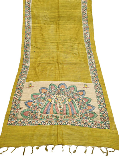 Indian Vintage Beige & Green Dupatta Pure Khadi silk Long Stole Hand Embroidered Scarves Floral Design Stole Veil Wrap