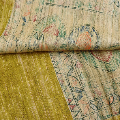 Indian Vintage Beige & Green Dupatta Pure Khadi silk Long Stole Hand Embroidered Scarves Floral Design Stole Veil Wrap