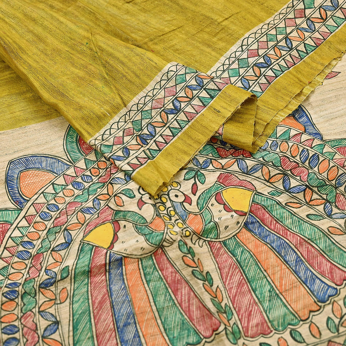 Indian Vintage Beige & Green Dupatta Pure Khadi silk Long Stole Hand Embroidered Scarves Floral Design Stole Veil Wrap