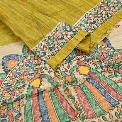 Indian Vintage Beige & Green Dupatta Pure Khadi silk Long Stole Hand Embroidered Scarves Floral Design Stole Veil Wrap