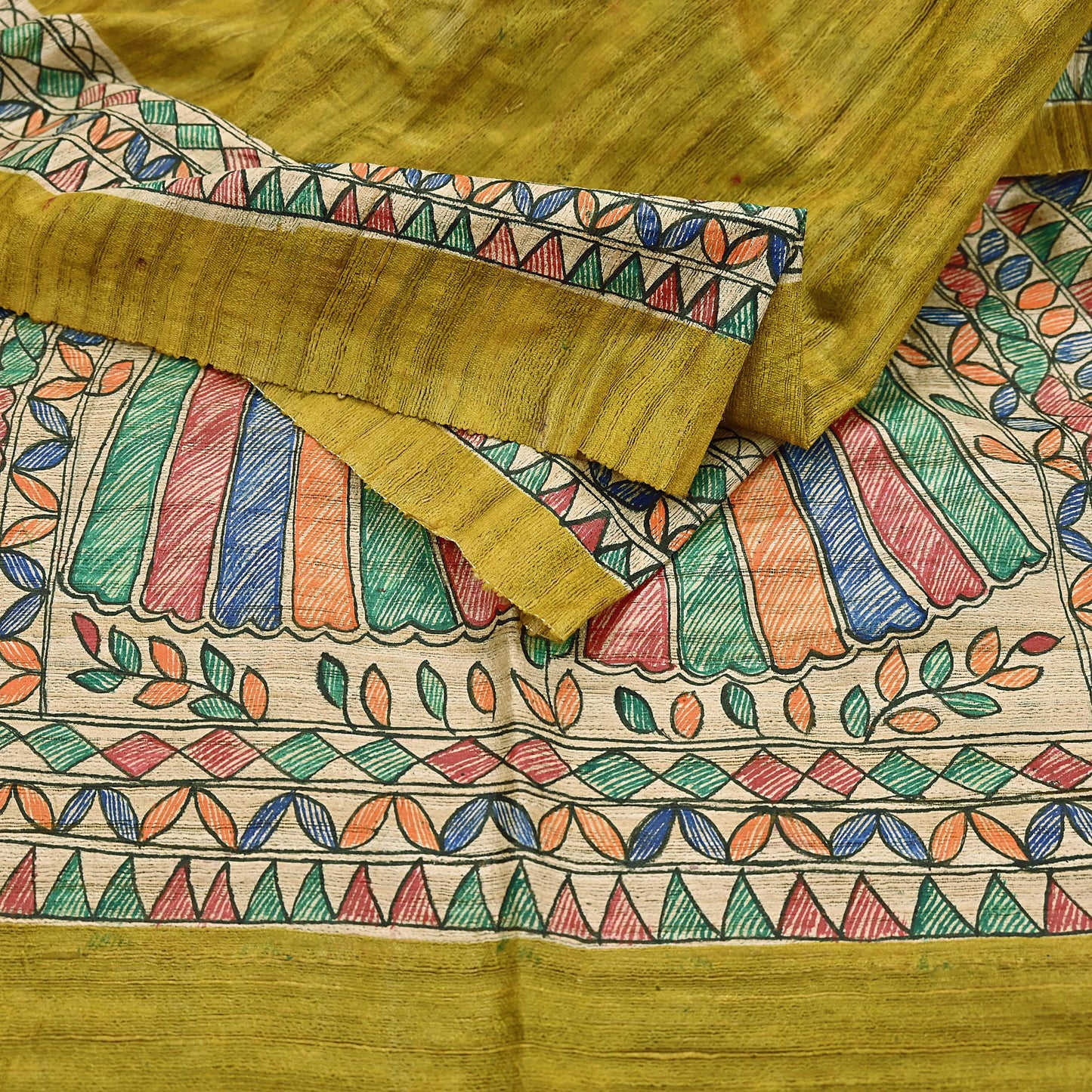 Indian Vintage Beige & Green Dupatta Pure Khadi silk Long Stole Hand Embroidered Scarves Floral Design Stole Veil Wrap