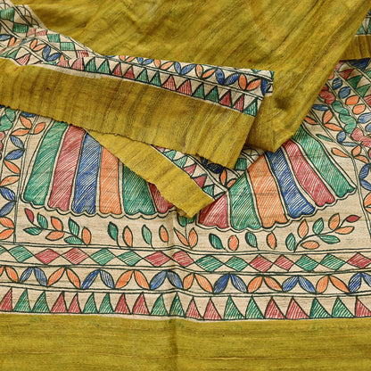 Indian Vintage Beige & Green Dupatta Pure Khadi silk Long Stole Hand Embroidered Scarves Floral Design Stole Veil Wrap