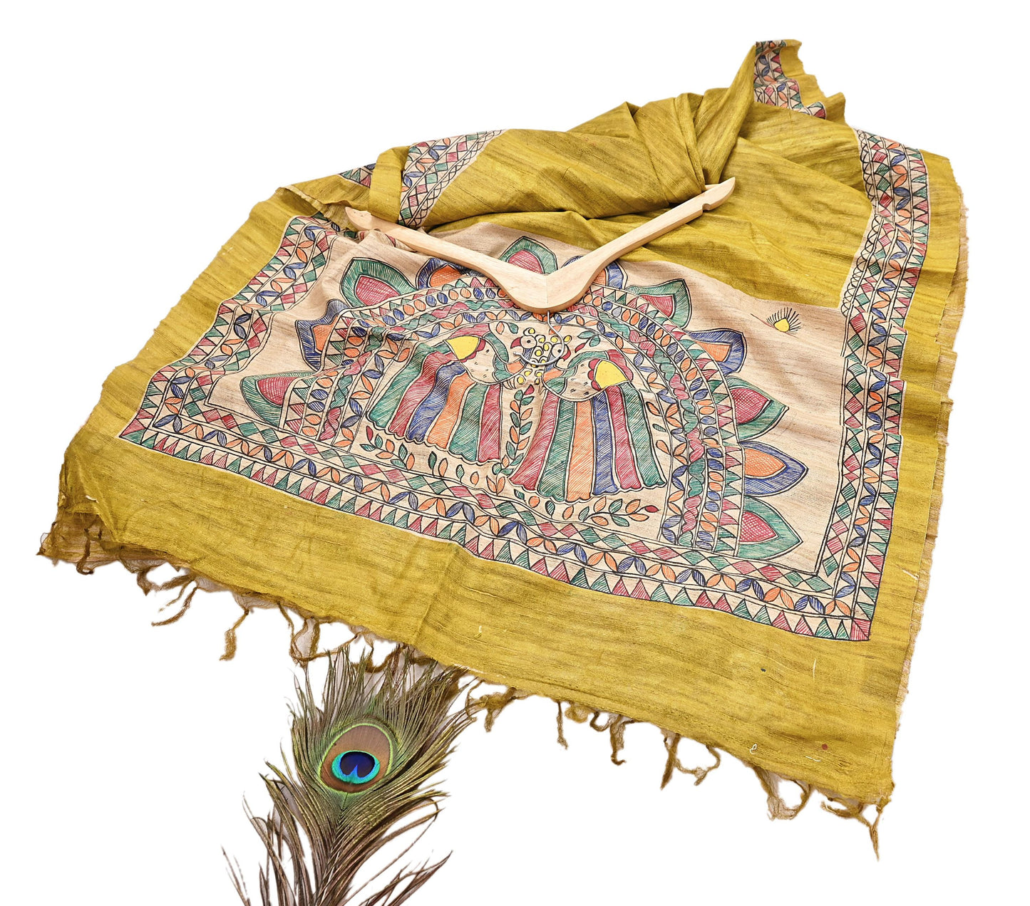 Indian Vintage Beige & Green Dupatta Pure Khadi silk Long Stole Hand Embroidered Scarves Floral Design Stole Veil Wrap