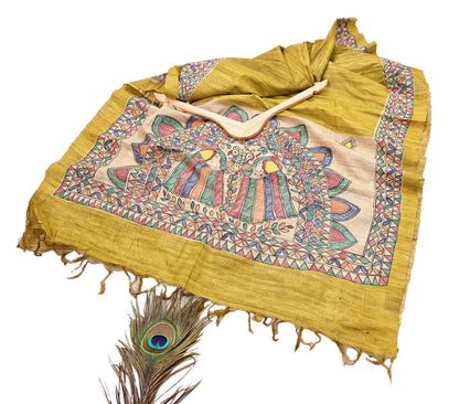 Indian Vintage Beige & Green Dupatta Pure Khadi silk Long Stole Hand Embroidered Scarves Floral Design Stole Veil Wrap