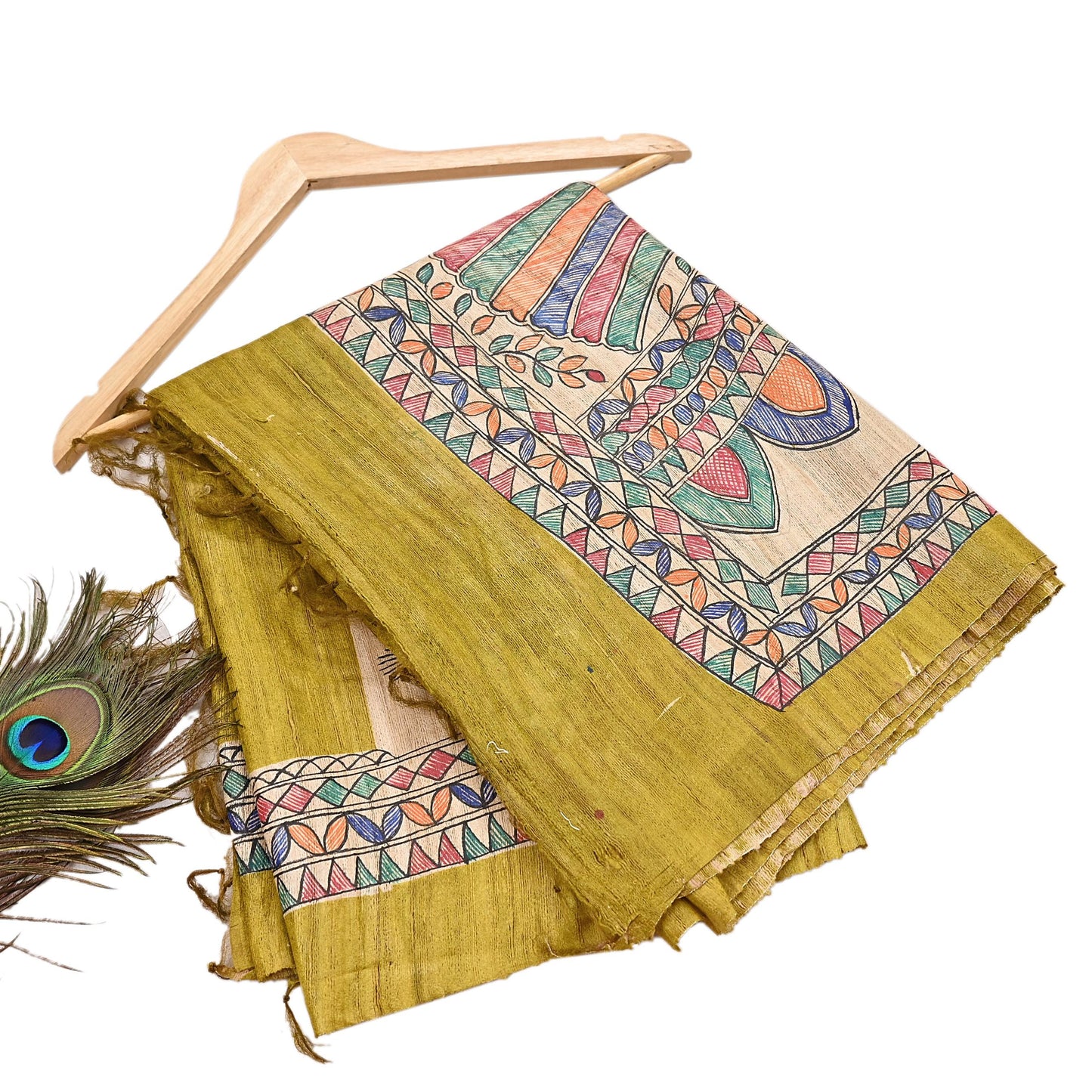 Indian Vintage Beige & Green Dupatta Pure Khadi silk Long Stole Hand Embroidered Scarves Floral Design Stole Veil Wrap