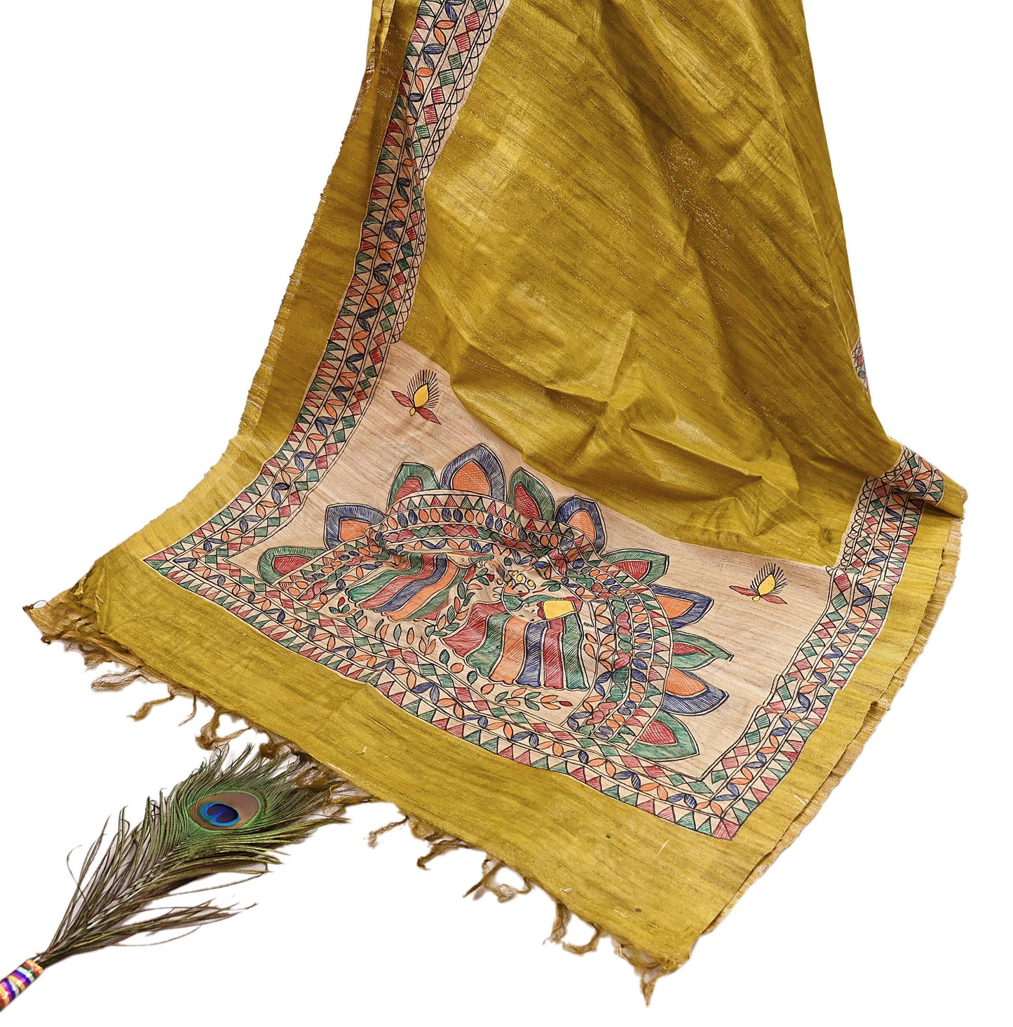 Indian Vintage Beige & Green Dupatta Pure Khadi silk Long Stole Hand Embroidered Scarves Floral Design Stole Veil Wrap