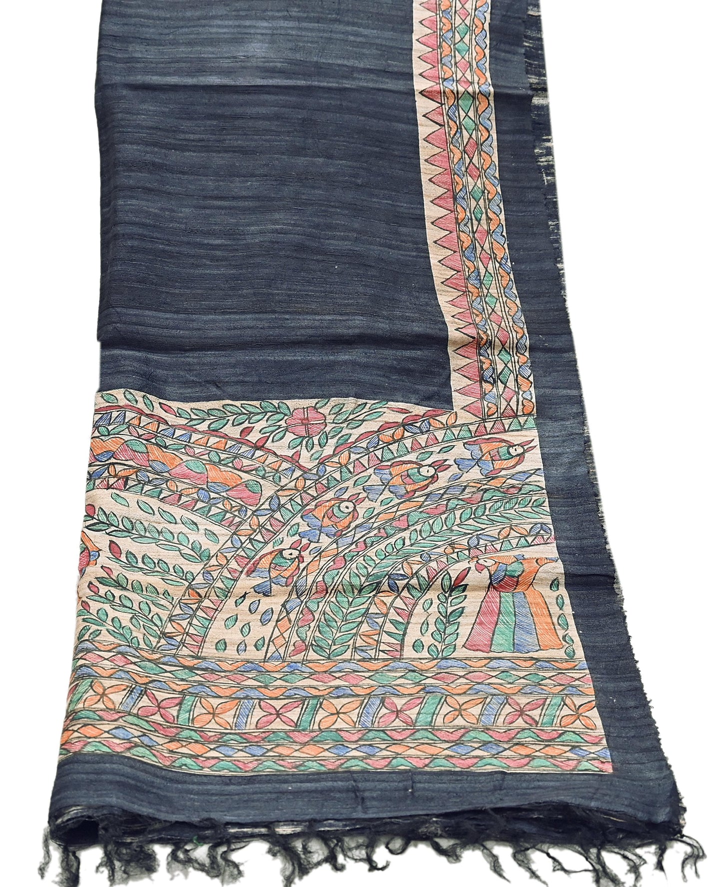 Indian Vintage Beige & Green Dupatta Pure Khadi silk Long Stole Hand Embroidered Scarves Floral Design Stole Veil Wrap