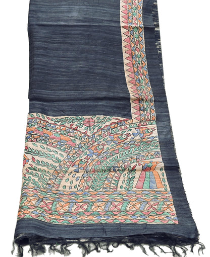 Indian Vintage Beige & Green Dupatta Pure Khadi silk Long Stole Hand Embroidered Scarves Floral Design Stole Veil Wrap