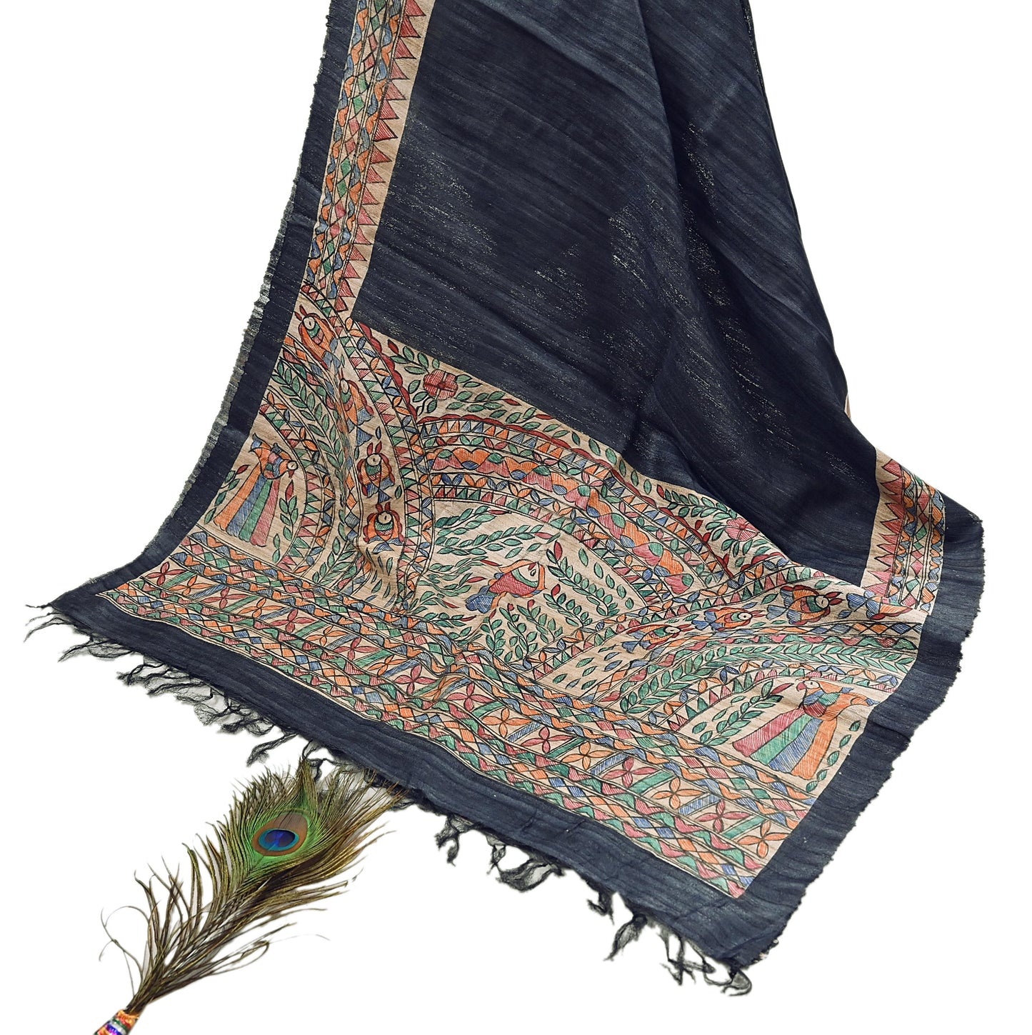 Indian Vintage Beige & Green Dupatta Pure Khadi silk Long Stole Hand Embroidered Scarves Floral Design Stole Veil Wrap