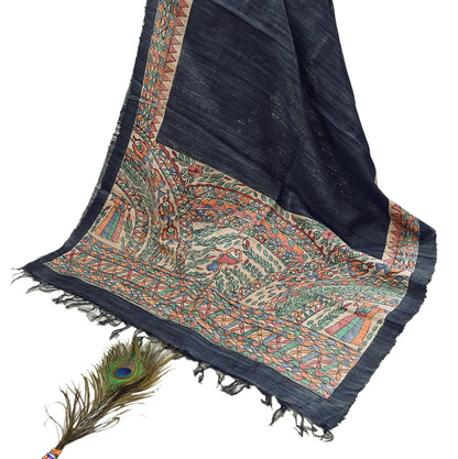 Indian Vintage Beige & Green Dupatta Pure Khadi silk Long Stole Hand Embroidered Scarves Floral Design Stole Veil Wrap