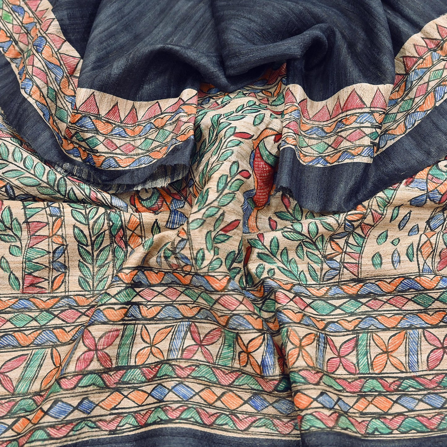 Indian Vintage Beige & Green Dupatta Pure Khadi silk Long Stole Hand Embroidered Scarves Floral Design Stole Veil Wrap
