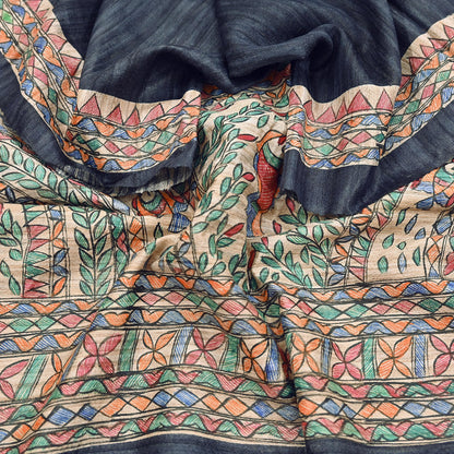 Indian Vintage Beige & Green Dupatta Pure Khadi silk Long Stole Hand Embroidered Scarves Floral Design Stole Veil Wrap
