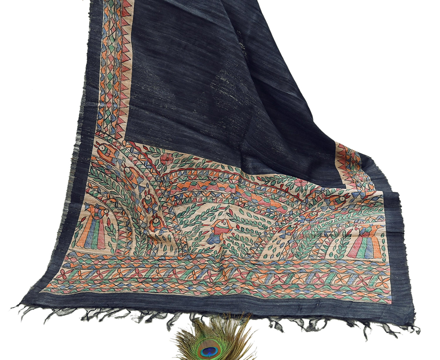 Indian Vintage Beige & Green Dupatta Pure Khadi silk Long Stole Hand Embroidered Scarves Floral Design Stole Veil Wrap
