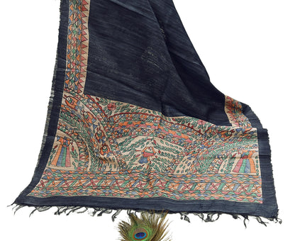 Indian Vintage Beige & Green Dupatta Pure Khadi silk Long Stole Hand Embroidered Scarves Floral Design Stole Veil Wrap