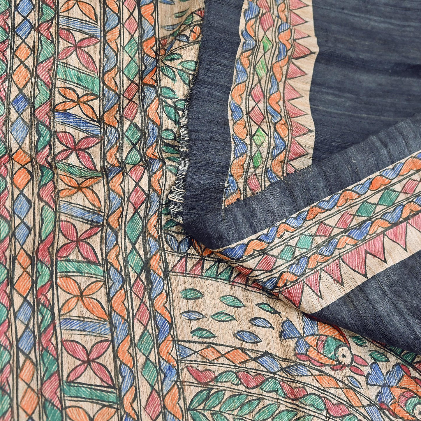 Indian Vintage Beige & Green Dupatta Pure Khadi silk Long Stole Hand Embroidered Scarves Floral Design Stole Veil Wrap