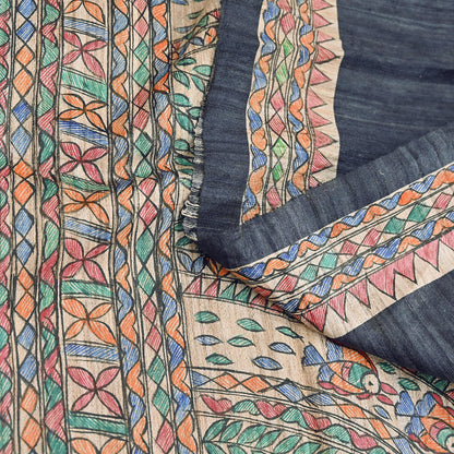 Indian Vintage Beige & Green Dupatta Pure Khadi silk Long Stole Hand Embroidered Scarves Floral Design Stole Veil Wrap