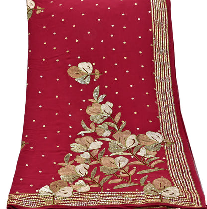 Indian Vintage Heavy Red Pure Georgette Silk Hand Embroidered Lehenga/Dupatta party Wear Zardozi/ Dabka, Zari