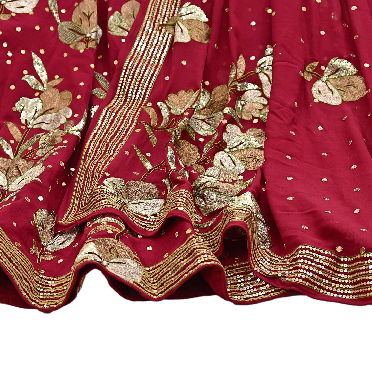 Indian Vintage Heavy Red Pure Georgette Silk Hand Embroidered Lehenga/Dupatta party Wear Zardozi/ Dabka, Zari