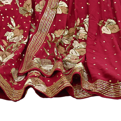 Indian Vintage Heavy Red Pure Georgette Silk Hand Embroidered Lehenga/Dupatta party Wear Zardozi/ Dabka, Zari