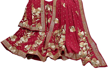 Indian Vintage Heavy Red Pure Georgette Silk Hand Embroidered Lehenga/Dupatta party Wear Zardozi/ Dabka, Zari