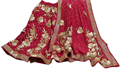 Indian Vintage Heavy Red Pure Georgette Silk Hand Embroidered Lehenga/Dupatta party Wear Zardozi/ Dabka, Zari