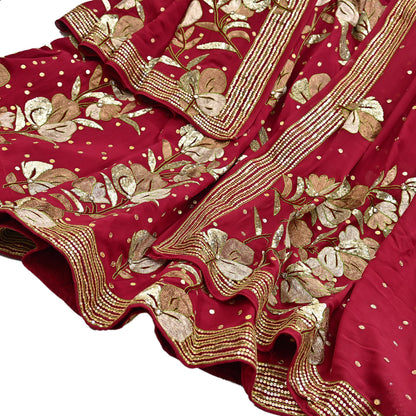Indian Vintage Heavy Red Pure Georgette Silk Hand Embroidered Lehenga/Dupatta party Wear Zardozi/ Dabka, Zari