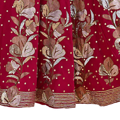 Indian Vintage Heavy Red Pure Georgette Silk Hand Embroidered Lehenga/Dupatta party Wear Zardozi/ Dabka, Zari