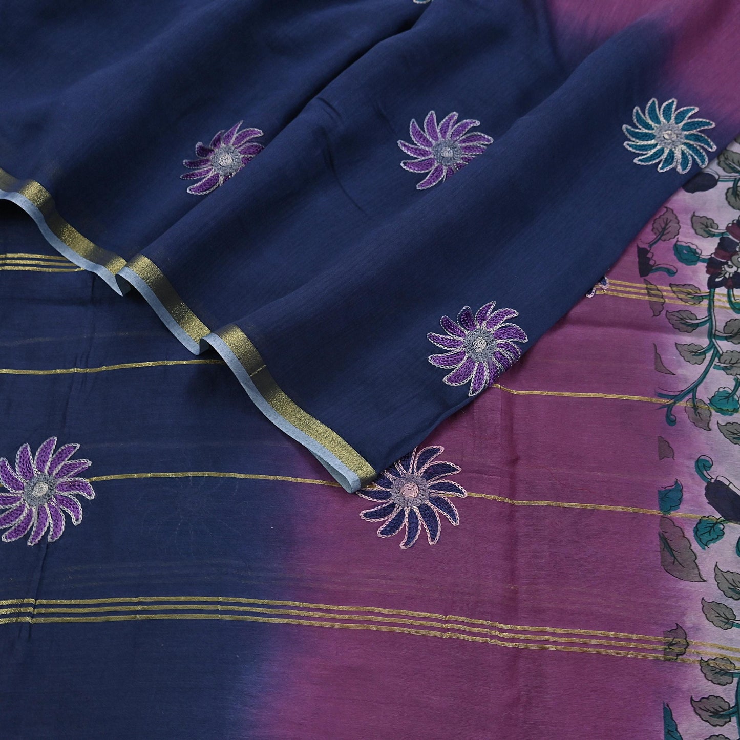 Indian Vintage Dupatta Long Stole Block Print Pure Chanderi Silk Scarves Veil Zari Wrap Hijab Fringes