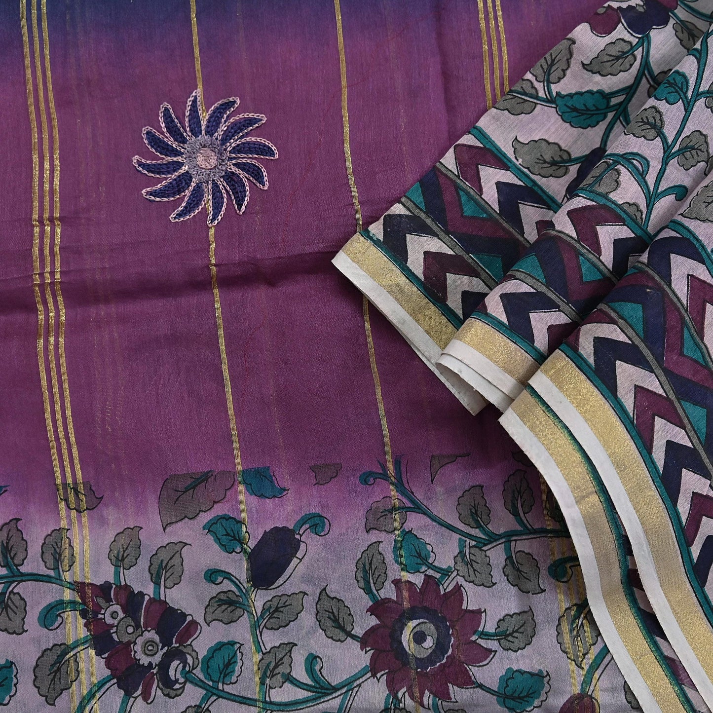 Indian Vintage Dupatta Long Stole Block Print Pure Chanderi Silk Scarves Veil Zari Wrap Hijab Fringes