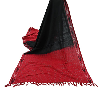 Indian Vintage Dupatta Red & Black Long Stole Hand woven Sambalpuri Ikat Hijab Pure Cotton Scarves Veil