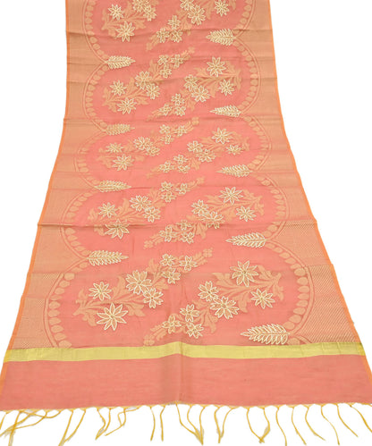 Indian Vintage Dupatta Peach Organza Long Stole Hand Embroidered Scarves Veil Zari Sequins