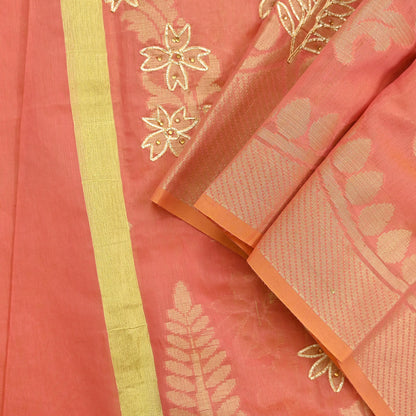 Indian Vintage Dupatta Peach Organza Long Stole Hand Embroidered Scarves Veil Zari Sequins