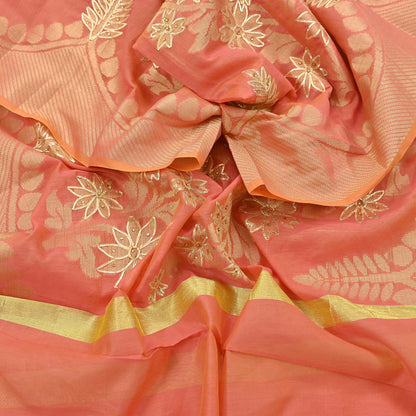 Indian Vintage Dupatta Peach Organza Long Stole Hand Embroidered Scarves Veil Zari Sequins