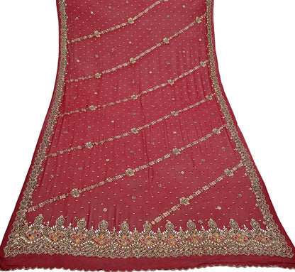 Indian Vintage Heavy Bridal Red Dupatta Pure Georgette Silk Long Stole Hand Embroidered Scarf Zardozi/Dabka Wedding red Hijab veil Boho