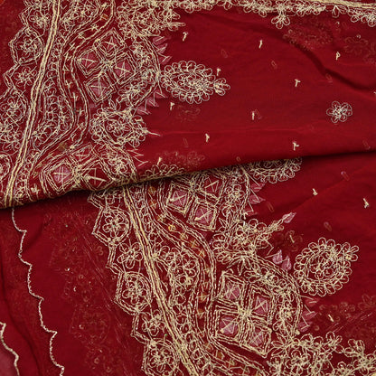 Indian Vintage Heavy Bridal Red Dupatta Pure Georgette Silk Long Stole Hand Embroidered Scarf Zardozi/Dabka Wedding red Hijab veil Boho