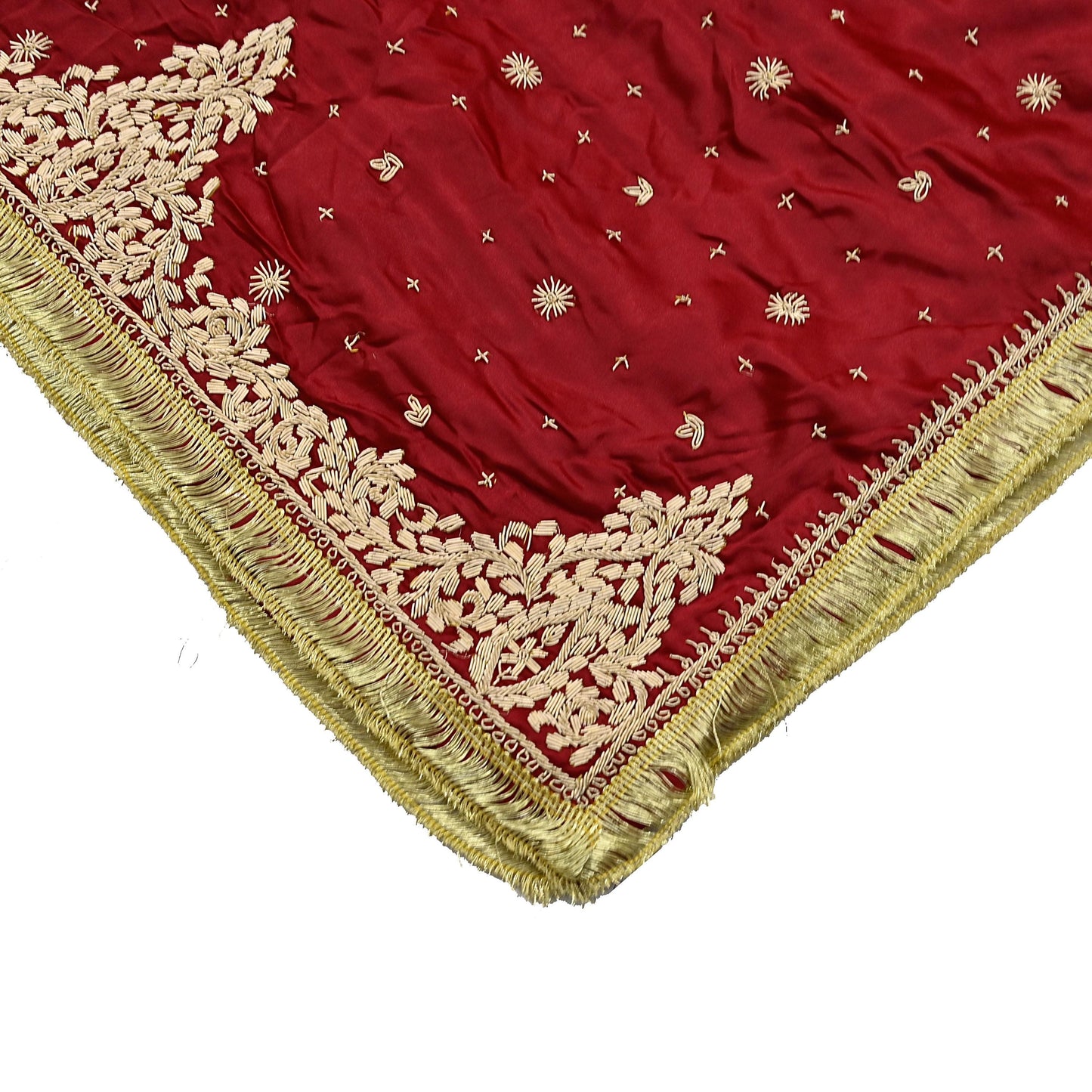 Indian Vintage Heavy Wedding Red Dupatta Pure Satin Silk Long Stole Hand Embroidered Scarves Golden Zardozi Bridal Heavy Dupatta hijab veil